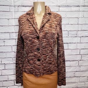 Magaschoni Womens Brown Notch Lapel Textured Single Breasted Blazer Size Medium
